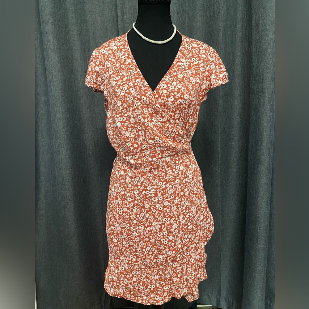 Abercrombie & Fitch | Burnt Red Floral Wrap Dress | Size XL